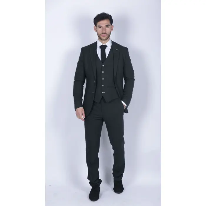 Mens Tweed Olive Green 3 Piece Suit Tailored Fit Classic Vintage 1920s Wedding - Image 3