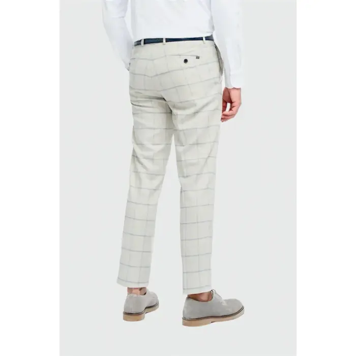 Men's Trousers Grey Checked Linen Suit Pants - Image 2