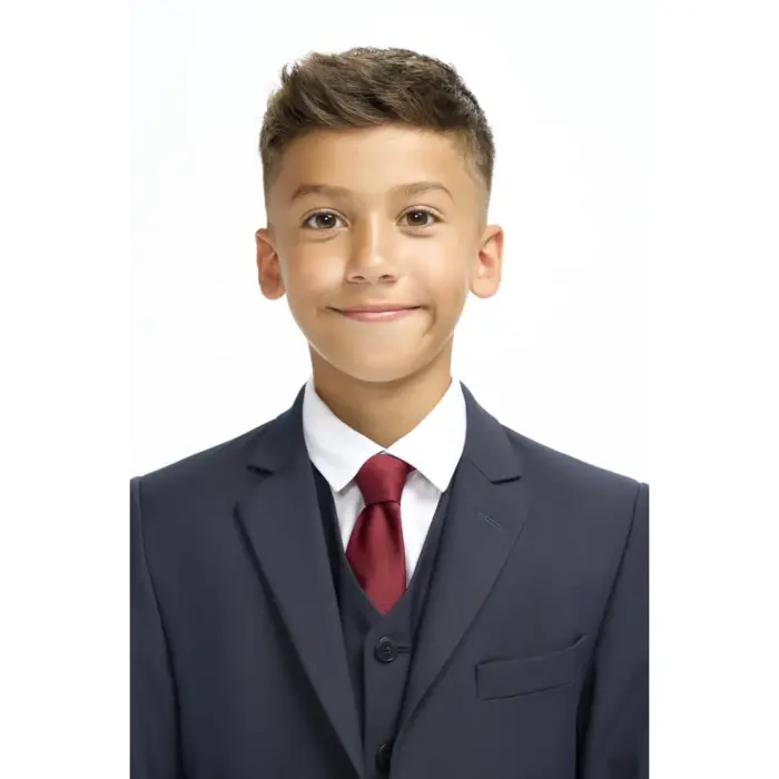 Boys Suit Navy 3 Piece Tailored Fit Classic Formal Outfit - Image 8