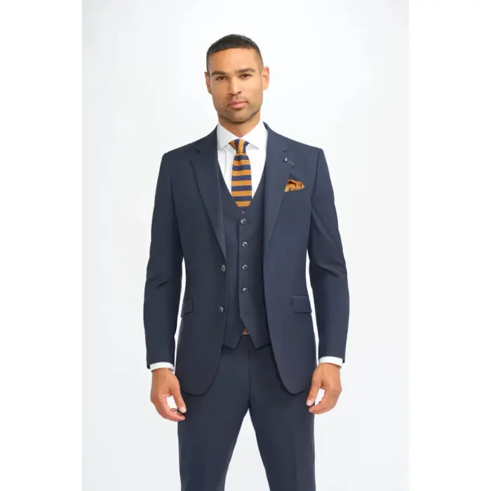 Men's Blazer Navy Tailored Fit Formal Suit Jackets - Image 1
