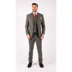 Mens 3 Piece Wool Suit Herringbone Tweed Dark Grey Formal Classic 1920s Wedding - Image 2