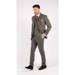Mens 3 Piece Wool Suit Herringbone Tweed Dark Grey Formal Classic 1920s Wedding - Image 3
