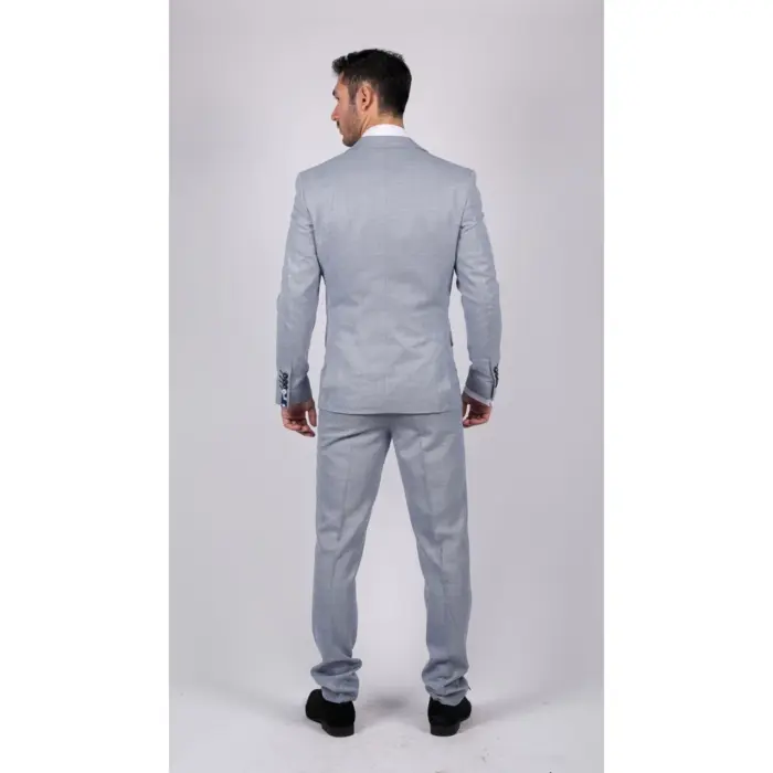 Mens 3 Piece Suit Light Blue Summer Linen Tailored Fit Wedding Prom Classic - Image 6