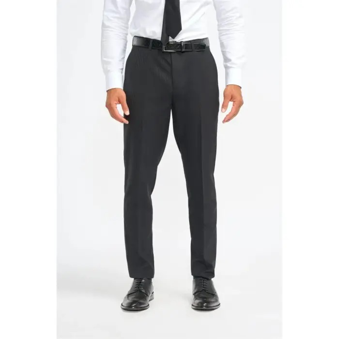 Men's Trousers Black Classic Shadow Stripes Formal Suit Pants - Image 1