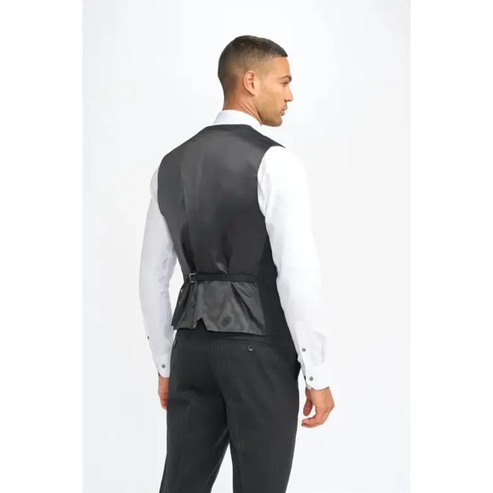 Men's Waistcoat Black Tailored Fit Shadow Stripes Formal Vests - Image 2