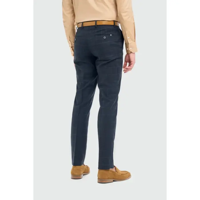Men's Trousers Navy Check Casual Formal Pants - Image 2