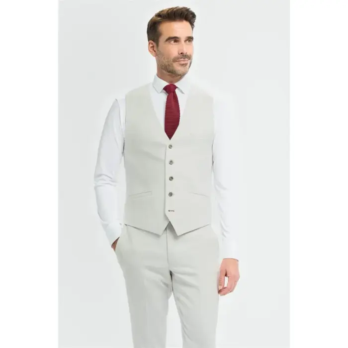 Men's Waistcoat Grey Tailored Fit Summer Vest - Image 1
