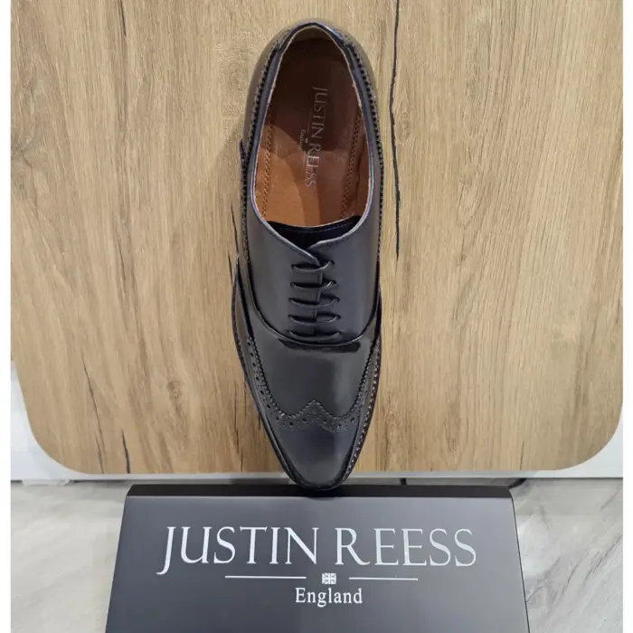 Men's Shoes Navy Blue Patent Leather Lace Up Brogue Formal Dress Shoe - Image 2