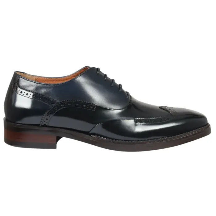 Men's Shoes Navy Blue Patent Leather Lace Up Brogue Formal Dress Shoe - Image 1