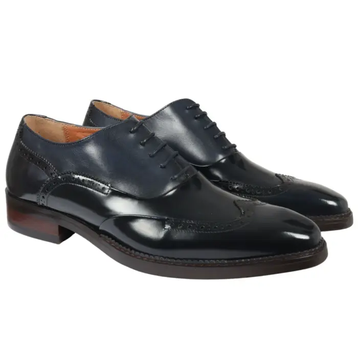 Men's Shoes Navy Blue Patent Leather Lace Up Brogue Formal Dress Shoe - Image 7