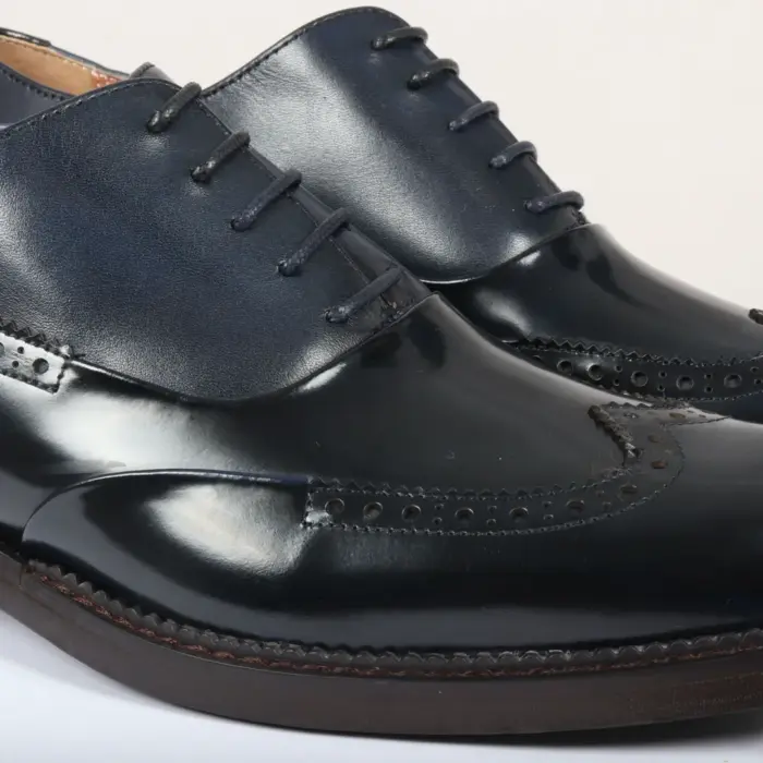Men's Shoes Navy Blue Patent Leather Lace Up Brogue Formal Dress Shoe - Image 6