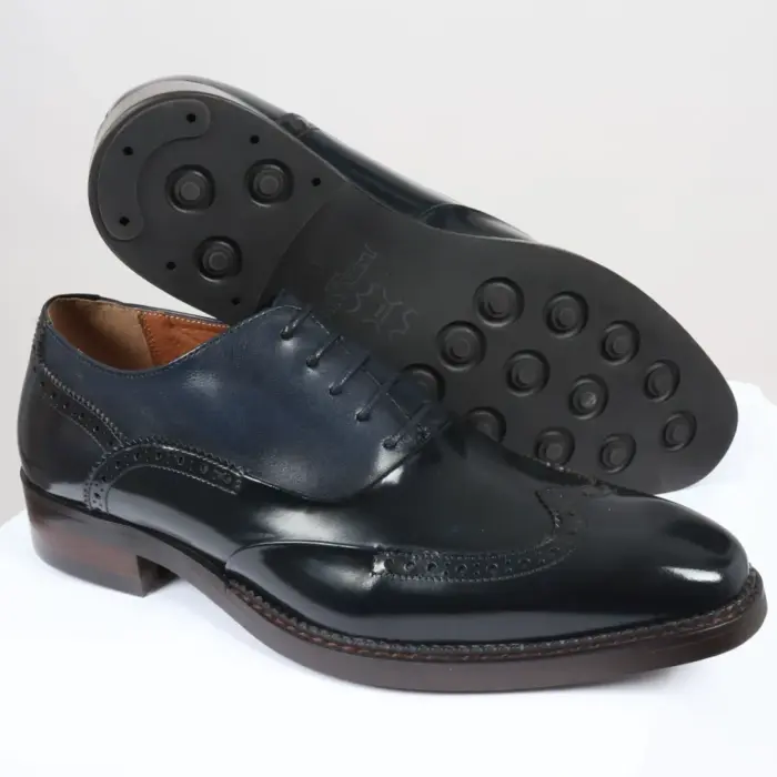 Men's Shoes Navy Blue Patent Leather Lace Up Brogue Formal Dress Shoe - Image 5