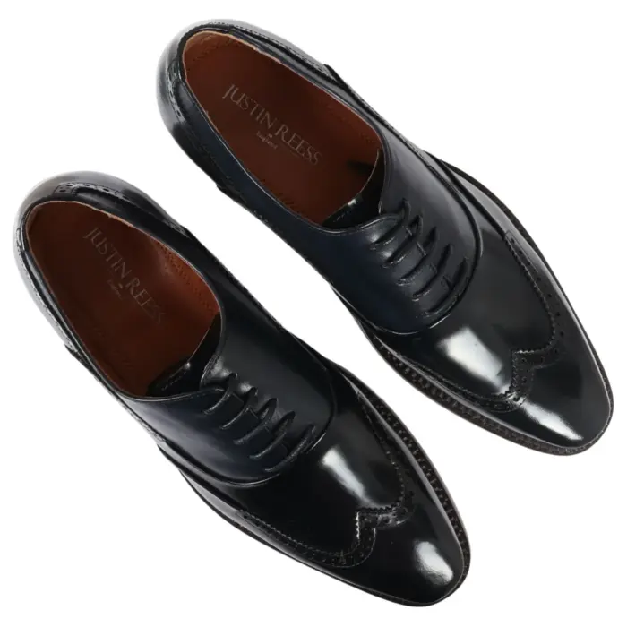 Men's Shoes Navy Blue Patent Leather Lace Up Brogue Formal Dress Shoe - Image 4