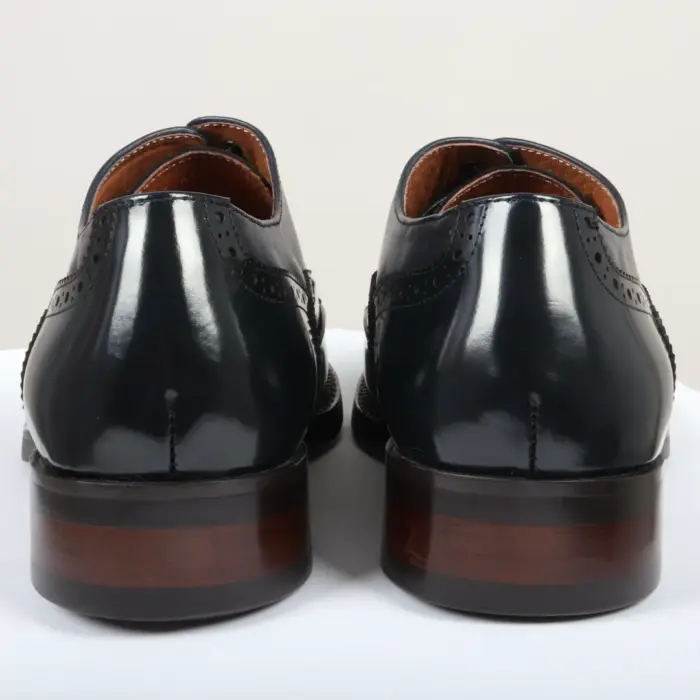 Men's Shoes Navy Blue Patent Leather Lace Up Brogue Formal Dress Shoe - Image 3