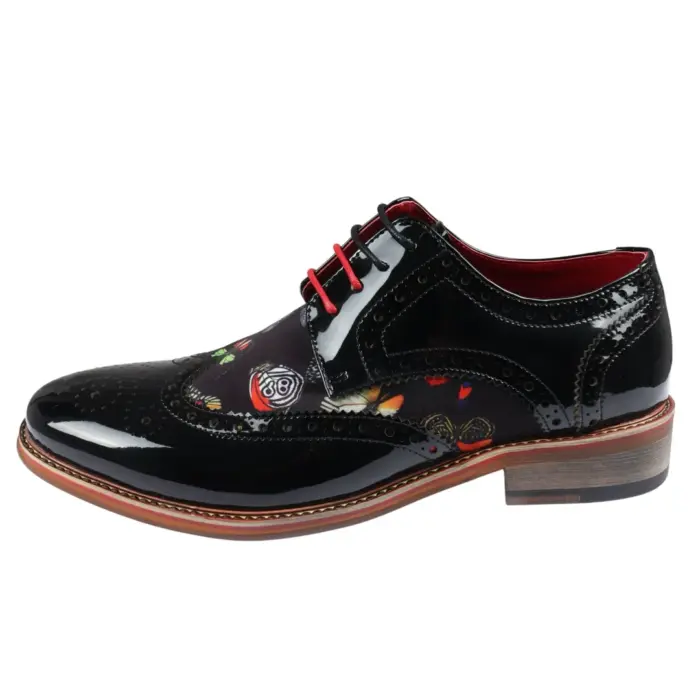 Men's Shoes Butterfly Print Patent Leather Lace Up Brogue Formal Dress Shoe - Image 1