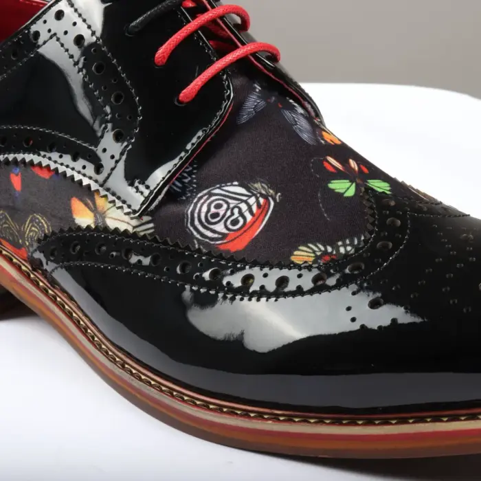 Men's Shoes Butterfly Print Patent Leather Lace Up Brogue Formal Dress Shoe - Image 4