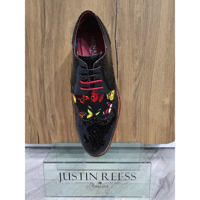 Men's Shoes Butterfly Print Patent Leather Lace Up Brogue Formal Dress Shoe - Image 3