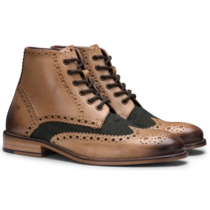Mens Real Leather Vintage Boots Brogues Suede Tweed Laced Smart Formal - Image 9