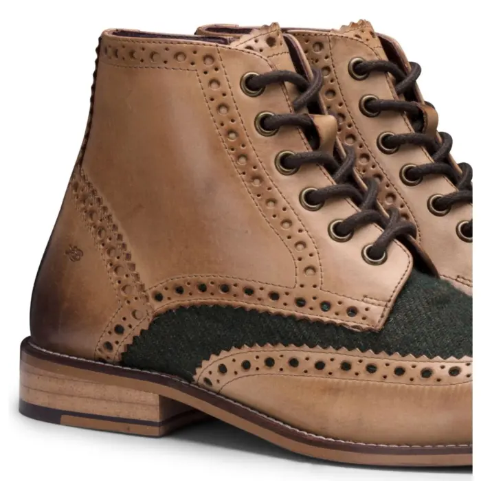 Mens Real Leather Vintage Boots Brogues Suede Tweed Laced Smart Formal - Image 13