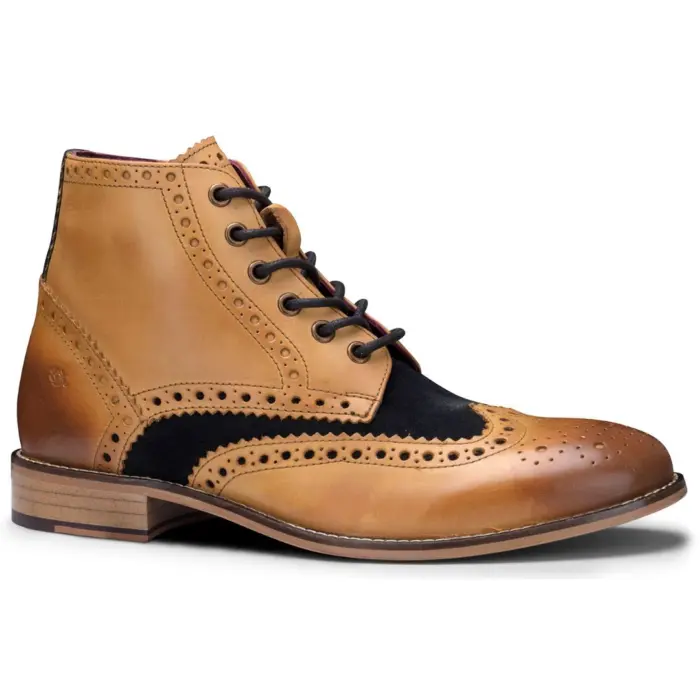 Mens Real Leather Vintage Boots Brogues Suede Tweed Laced Smart Formal - Image 14