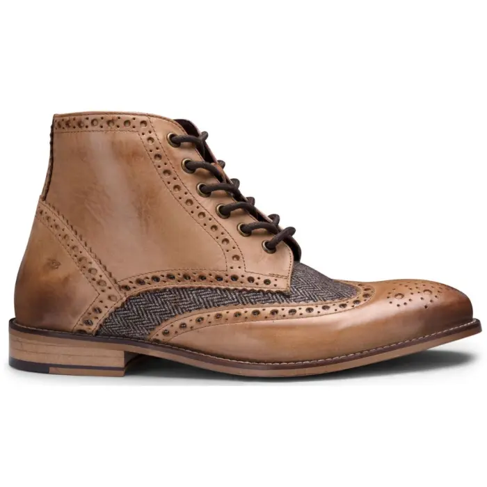 Mens Real Leather Vintage Boots Brogues Suede Tweed Laced Smart Formal - Image 19