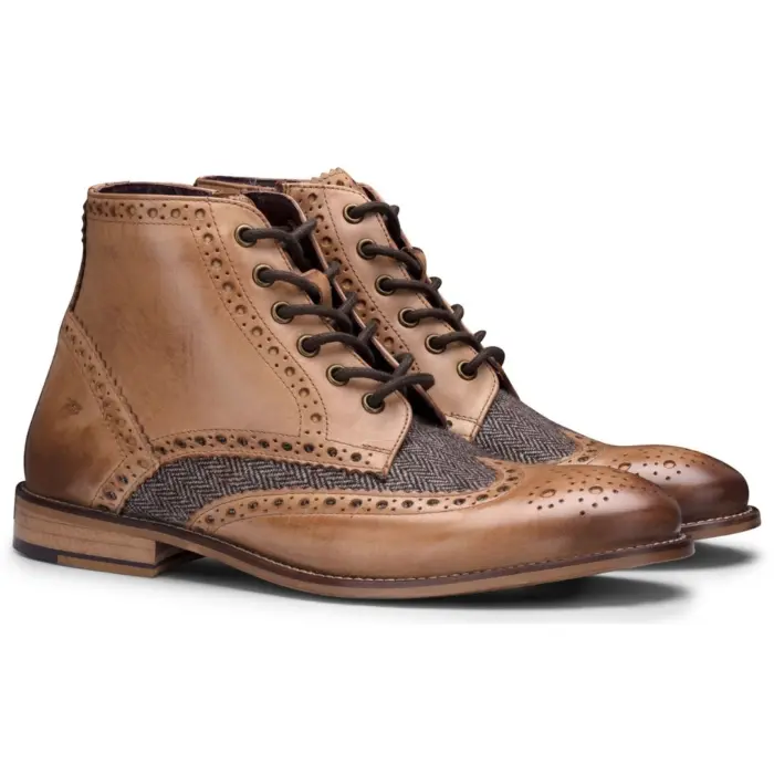 Mens Real Leather Vintage Boots Brogues Suede Tweed Laced Smart Formal - Image 25