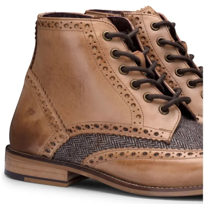 Mens Real Leather Vintage Boots Brogues Suede Tweed Laced Smart Formal - Image 24