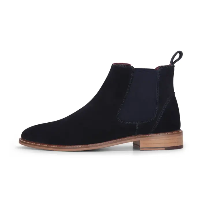 Men's Navy Suede Leather Slip On Chelsea Ankle Boots - Image 1