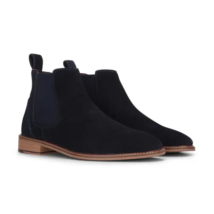 Men's Navy Suede Leather Slip On Chelsea Ankle Boots - Image 2