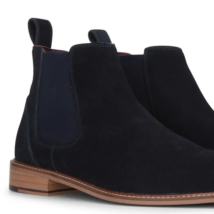 Men's Navy Suede Leather Slip On Chelsea Ankle Boots - Image 6