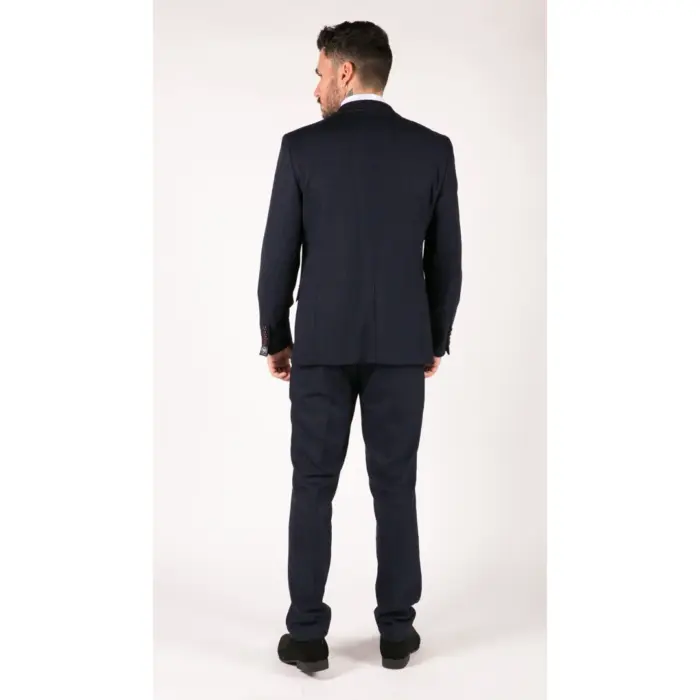 Mens Navy Check 3 Piece Suit Red Edinson Marc Darcy Classic Vintage Wedding - Image 9