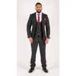 Mens Navy Blue Wine Check Herringbone Tweed Vintage 3 Piece New Marc Darcy Suit - Image 2