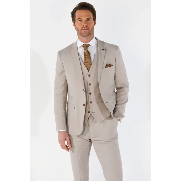 Men's Blazer Beige Birdseye Sport Coat Tailored Fit Summer Suit Jacket - Image 1