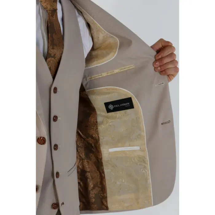Men's Blazer Beige Birdseye Sport Coat Tailored Fit Summer Suit Jacket - Image 4