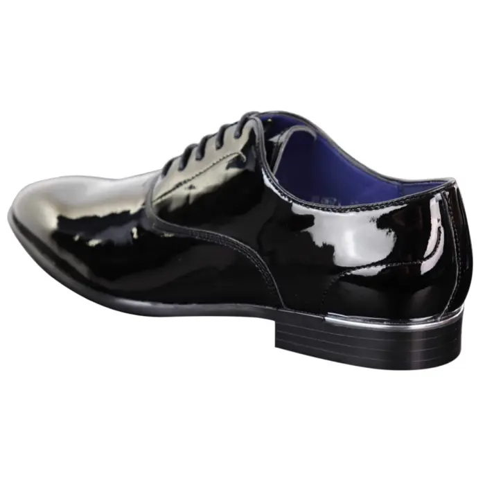 Mens Laced Shoes Shiny Patent Italian Design Silver Metal Classic Smart Formal - Image 4