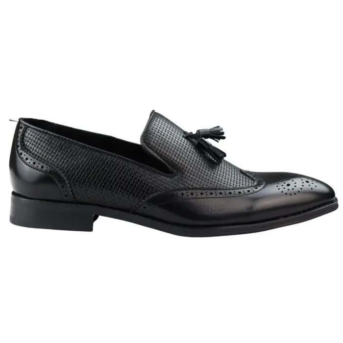 Men's Moccasin Loafers Shoes Leather Lined Slip On Tassel Trim Smart Formal Shoe Black Brown - Image 1