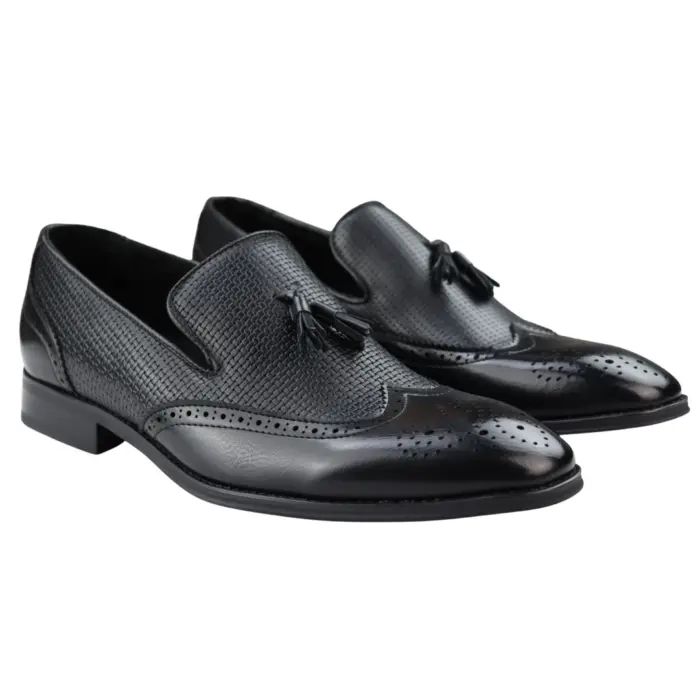 Men's Moccasin Loafers Shoes Leather Lined Slip On Tassel Trim Smart Formal Shoe Black Brown - Image 2