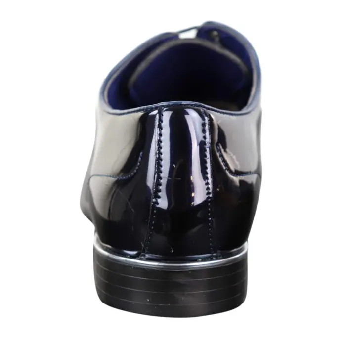 Mens Laced Shoes Shiny Patent Italian Design Silver Metal Classic Smart Formal - Image 10