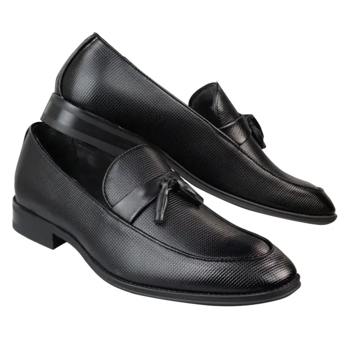 Men's Slip On Black Tassel Loafers Smart Casual Leather - Image 3