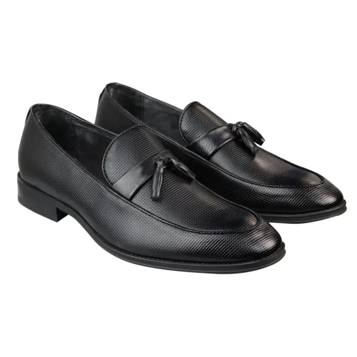Men's Slip On Black Tassel Loafers Smart Casual Leather - Image 2