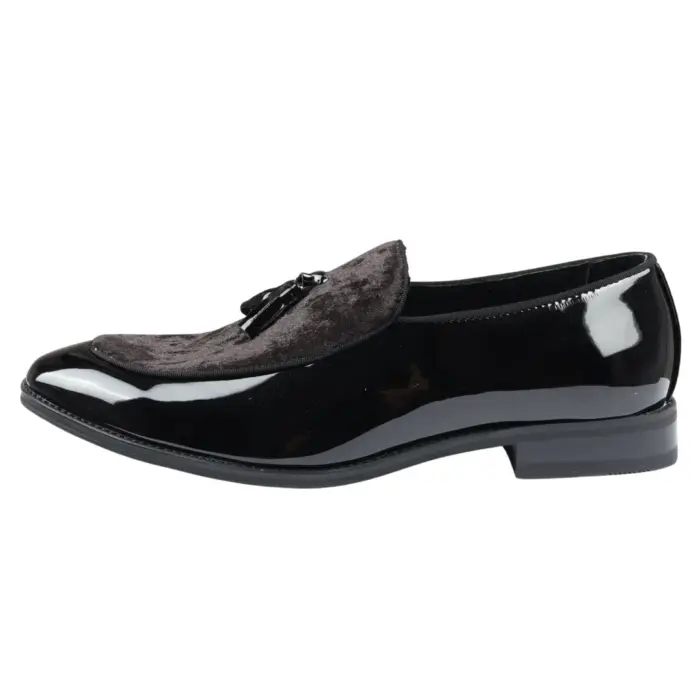 Men's Loafers Slip On Leather Lined Tassel Velvet Detailed Patent Formal Shoe - Image 1