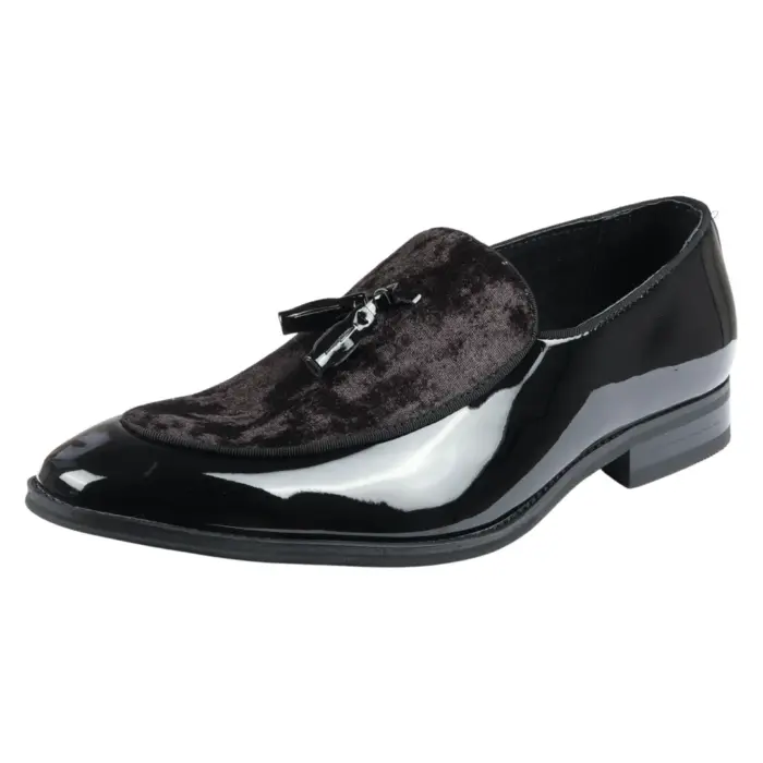 Men's Loafers Slip On Leather Lined Tassel Velvet Detailed Patent Formal Shoe - Image 6