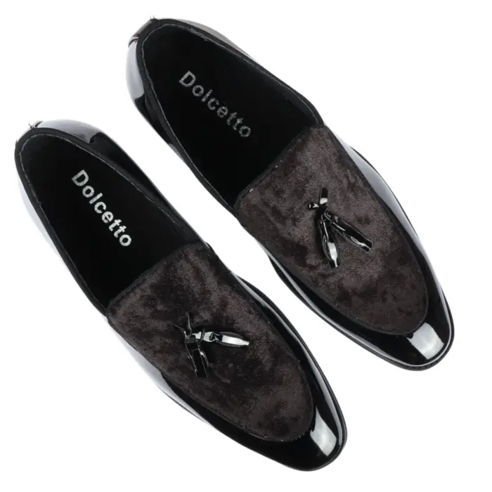 Men's Loafers Slip On Leather Lined Tassel Velvet Detailed Patent Formal Shoe - Image 3