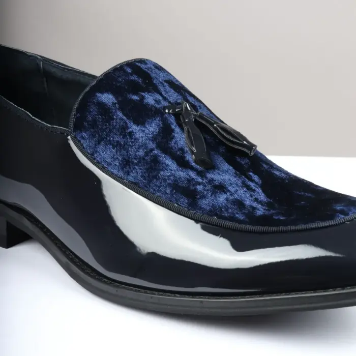 Men's Loafers Slip On Leather Lined Tassel Velvet Detailed Patent Formal Shoe - Image 9