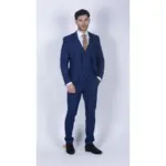 Mens Blue Brown Check 3 Piece Suit Tailored Fit Wedding Prom Races Prince Of Wales - Image 3