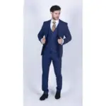 Mens Blue Brown Check 3 Piece Suit Tailored Fit Wedding Prom Races Prince Of Wales - Image 5