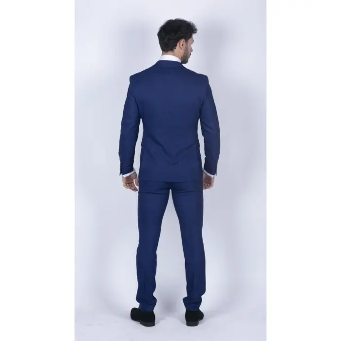 Mens Blue Brown Check 3 Piece Suit Tailored Fit Wedding Prom Races Prince Of Wales - Image 8