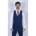 Mens Blue Brown Check 3 Piece Suit Tailored Fit Wedding Prom Races Prince Of Wales - Image 6