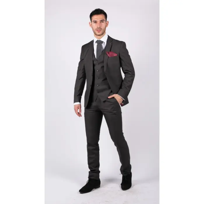 Mens Dark Grey Charcoal 3 Piece Suit Classic Stitch Wedding Summer Prom Classic - Image 3