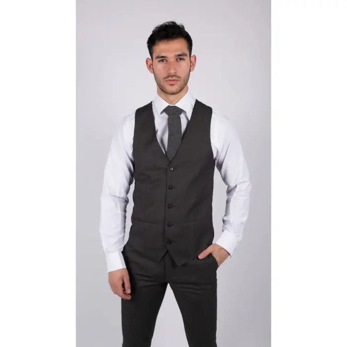 Mens Dark Grey Charcoal 3 Piece Suit Classic Stitch Wedding Summer Prom Classic - Image 5
